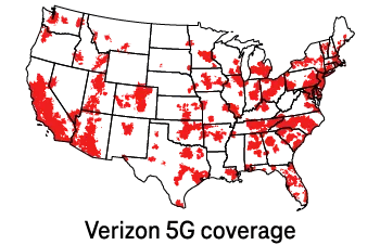 US maps with Verizon 5G coverage